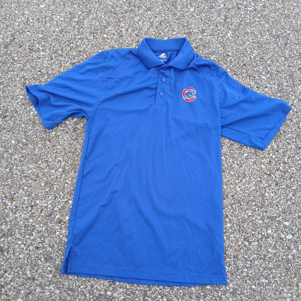 Chicago Cubs Shirt Mens Small Blue MLB Baseball Polo Majestic Embroidered